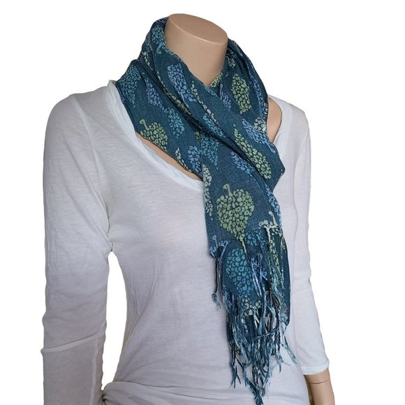 ROCKFLOWERPAPER Blue Leaf Print Scarf - Picture 3 of 5